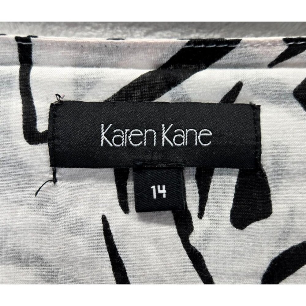Karen Kane Black/White Skirt Abstract Floral Full Knee Sz 14 Hip Bank Flouncy - Picture 6 of 12